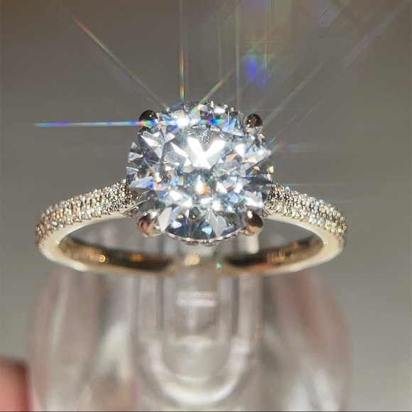 14k Gold 3ct Hidden Halo w/ Double Pave D, VVS1 Moissanite - Picture 6 of 17